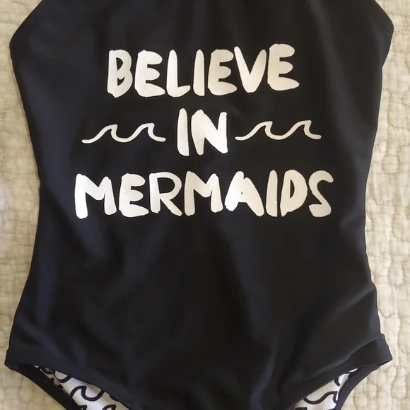 Art Class Believe In Mermaids Bathing Suit, Size M(7-8), Black/White - Picture 2 of 6